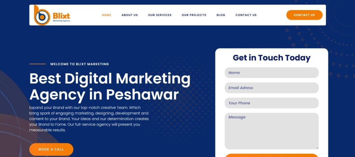 Homepage of the Blixt Marketing website, designed by Mohib Ullah