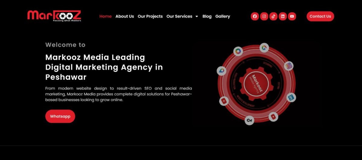 Homepage of the Markooz Media website, designed by Mohib Ullah