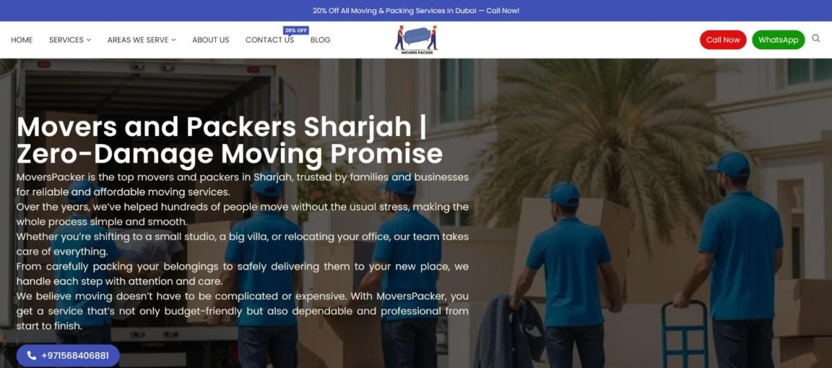 Homepage of the MoversPacker website, designed by Mohib Ullah